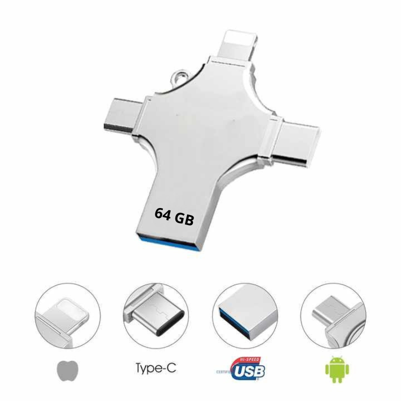 Clé USB Multi-Connecteurs  avec Capacité de 64GB