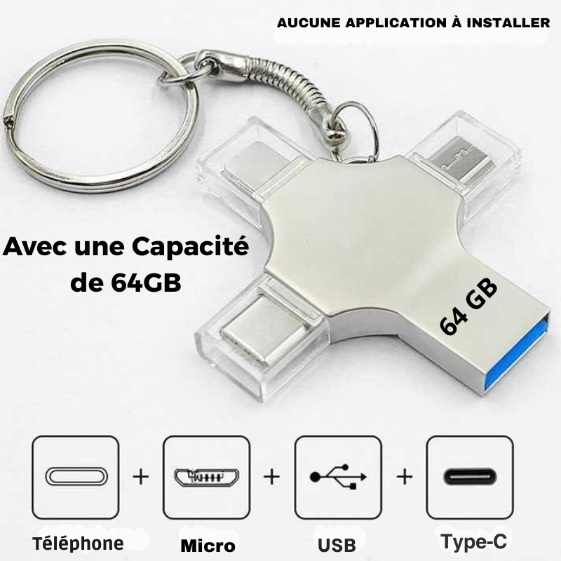 Clé USB Multi-Connecteurs  avec Capacité de 64GB