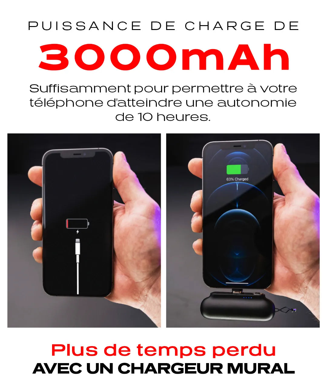 SNAP-N-CHARGE 3000mAh | Power Bank Universelle Magnétique